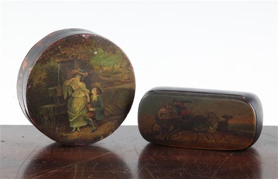 An early 19th century tortoiseshell snuff box & a Russian snuff box